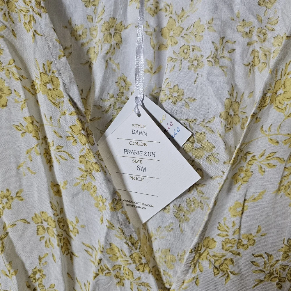 INDAH Dawn sz Small Yellow floral Print Top Button Down Rayon Long Sleeve Shirt - Picture 5 of 10